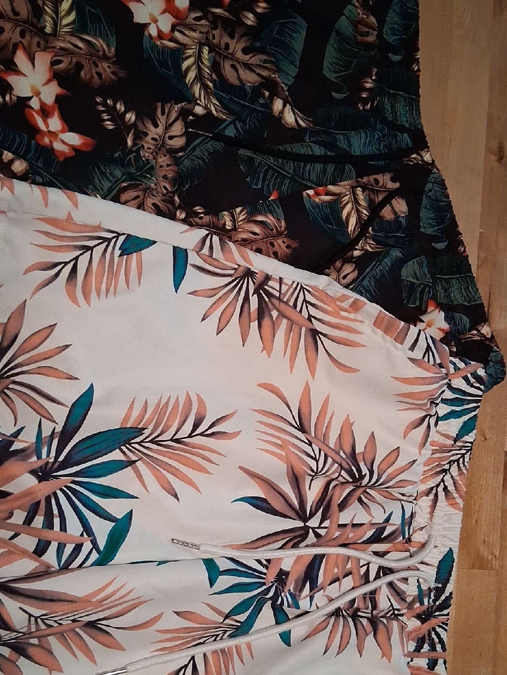 2 Pair SHEIN Tropical Leaf Athletic Shorts. Black And White With Tropical Colors